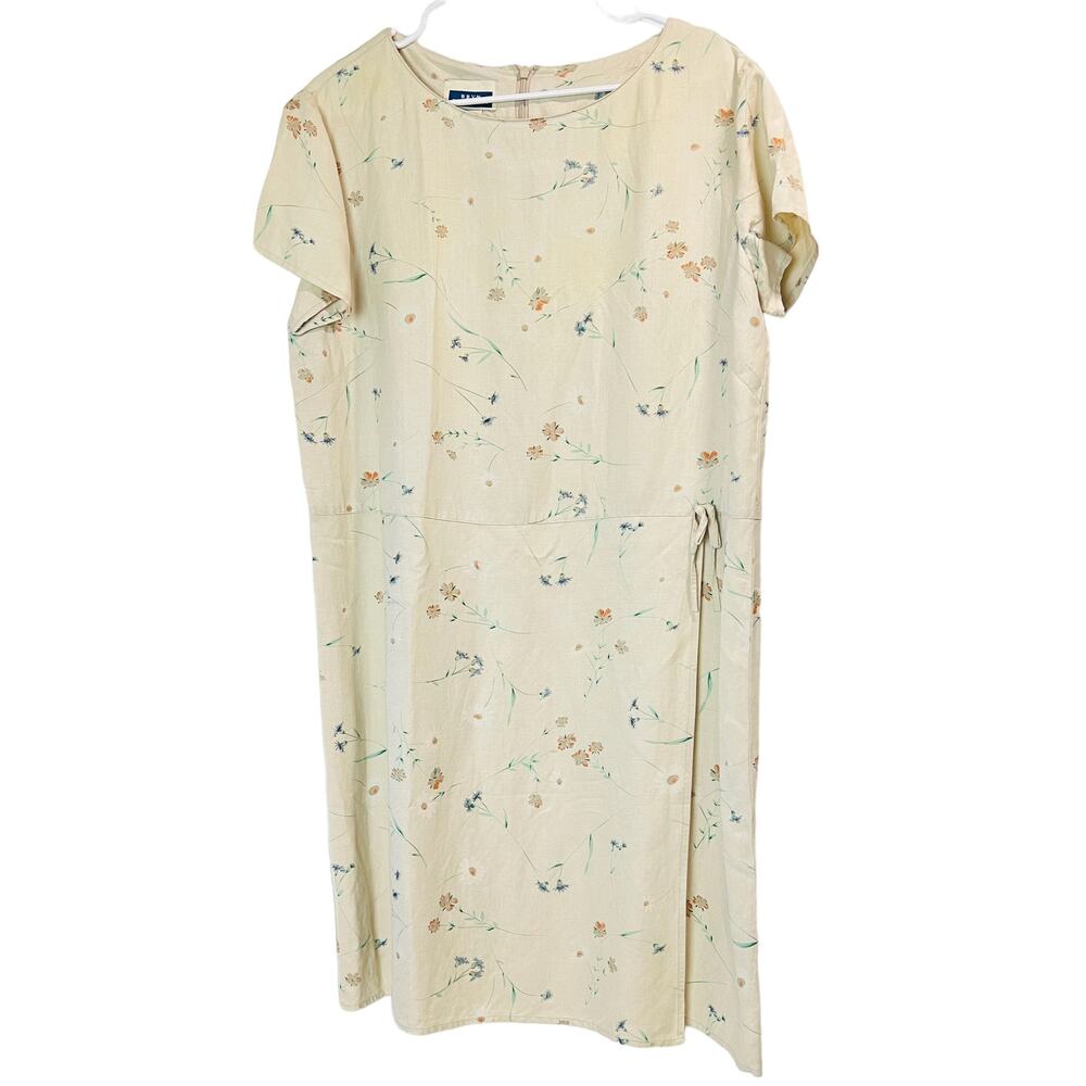 BRYN CONNELLY Women's Linen Blend Shift Dress Wrap Skirt  16 Office Church